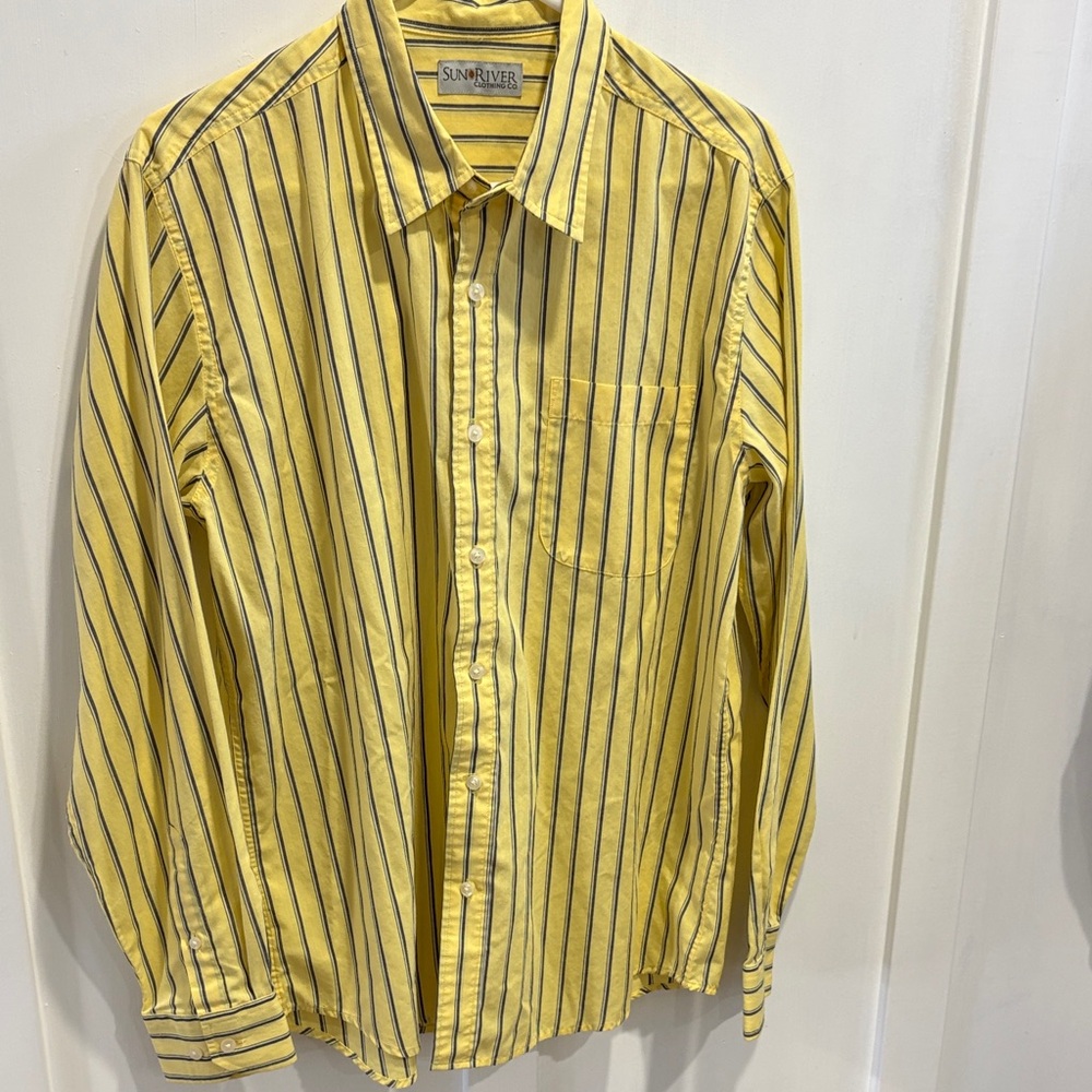 Sunriver Yellow Striped Casual Button-Down Shirt